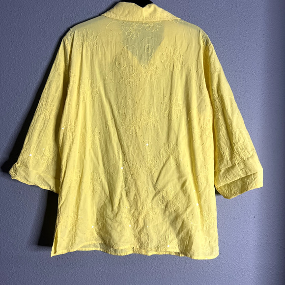 Susan Graver Womens Small Yellow Floral Sequined Button Up Blouse Career Wear - Picture 3 of 11